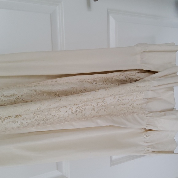 Gunne Sax / Black Label 60s Cream Cotton & Lace Boho Maxi Dress - Picture 8 of 16